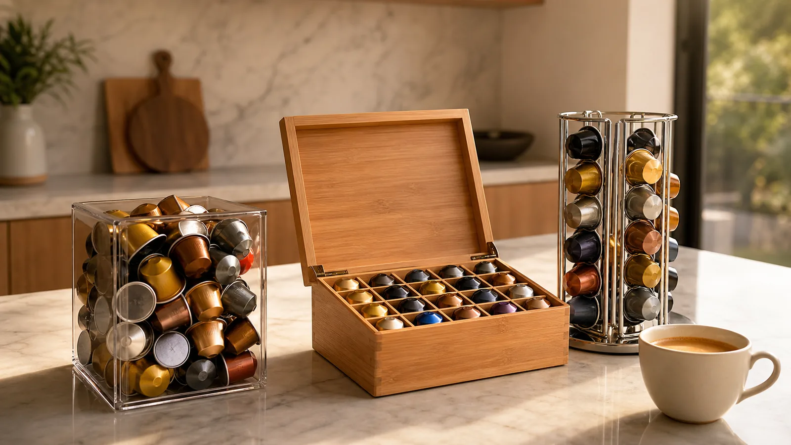 Rangement des capsules, cube, coffret, totem